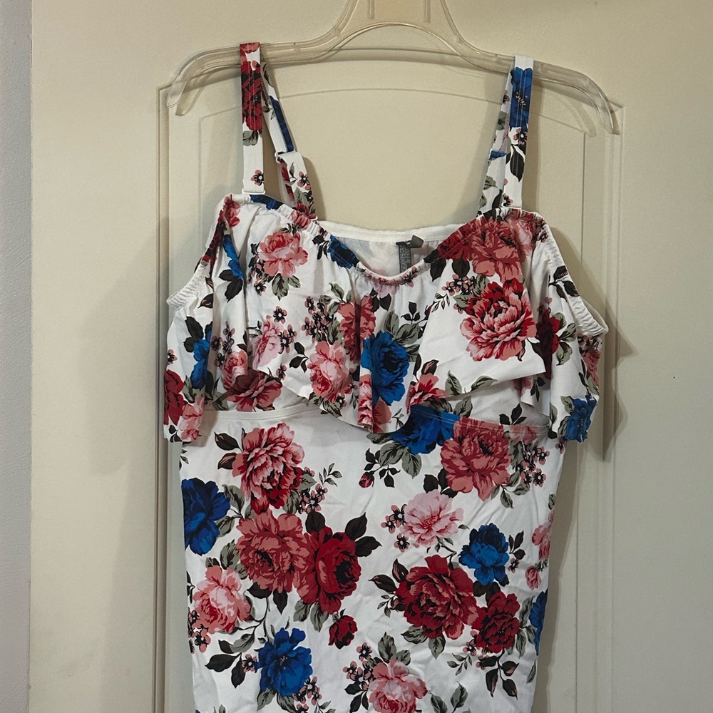 Torrid Floral Cold-Shoulder Swim Top - Red, Pink, Blue